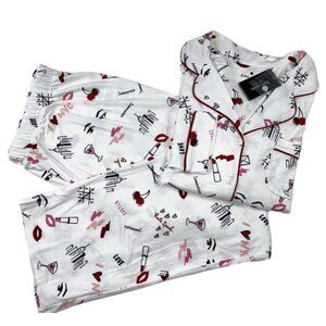 Kate Spade New York Women's 2PC Notch Pajama Set White I Love New York  Size M